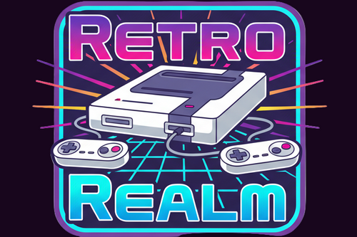 Can you make a logo of a retro gaming console with the name RetroRealm